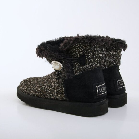 UGG Mini Bailey Button Fancy Tweed Boots in Black Women Size 8 - Picture 15 of 15